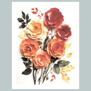 #0267  Floral Print Orange Roses-V 4x6 Version Glossy Photo Fast Ship